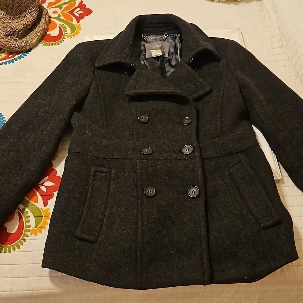 J Crew Gray Stadium Cloth Nello Gori Wool Peacoat Jacket Double Breasted Size 2 - Picture 8 of 10